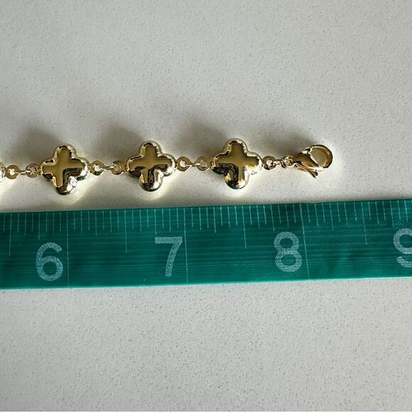 NEW 18K Yellow Gold Plated Puffed Clover Flower Cross 7” to 8” Adjust Bracelet - Picture 9 of 10